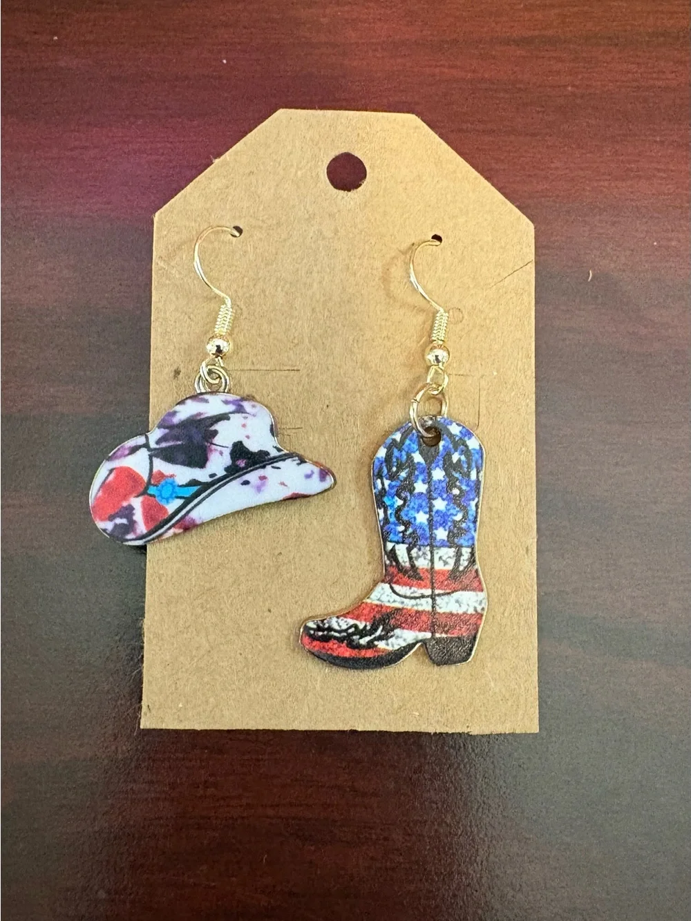 Source Unknown Kids Cowboy Hat & Boot Dangle Earrings - Red, Blue, White, Purple